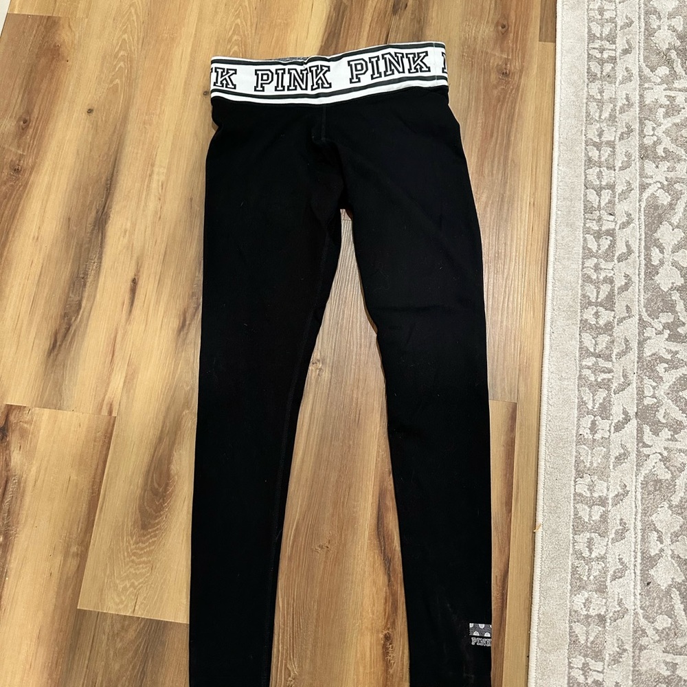 Victoria's Secret Pink Womens Leggings Pants Black White High Rise Pull Ons